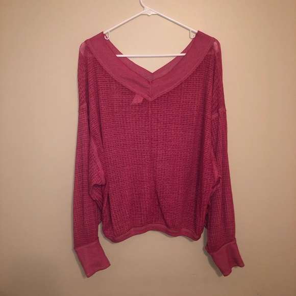 Free People South Side Hot Pink Thermal V Neck - Picture 7 of 8